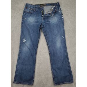 Lucky Brand Mens Button Fly Blue Jeans 36X31 Legend Distressed‎ Slim Bootleg